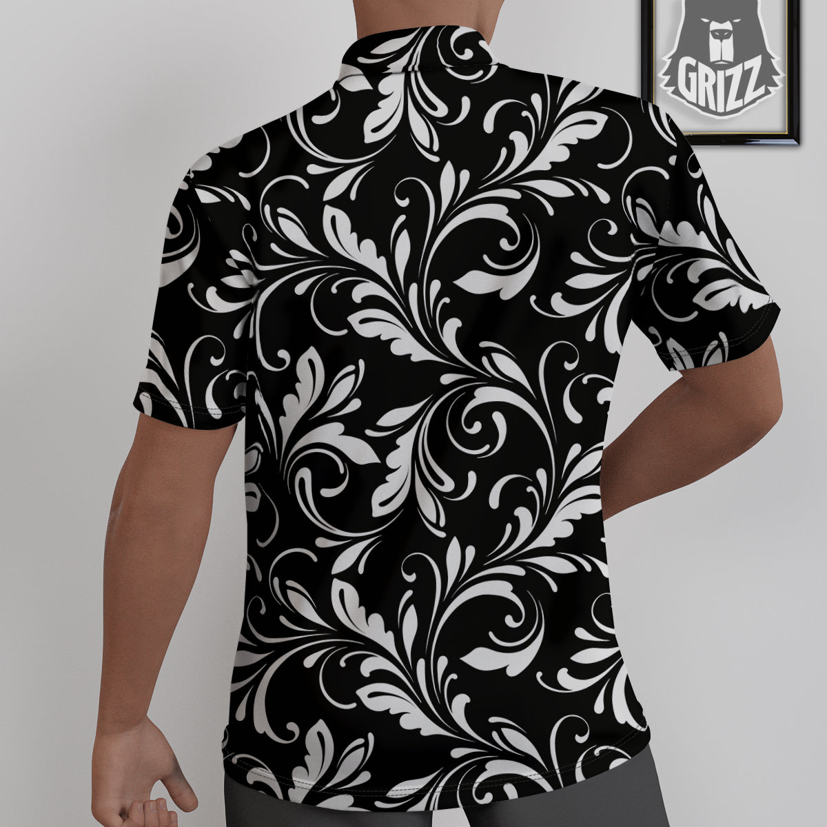 Damask White And Black Print Pattern Untucked Shirts-grizzshop