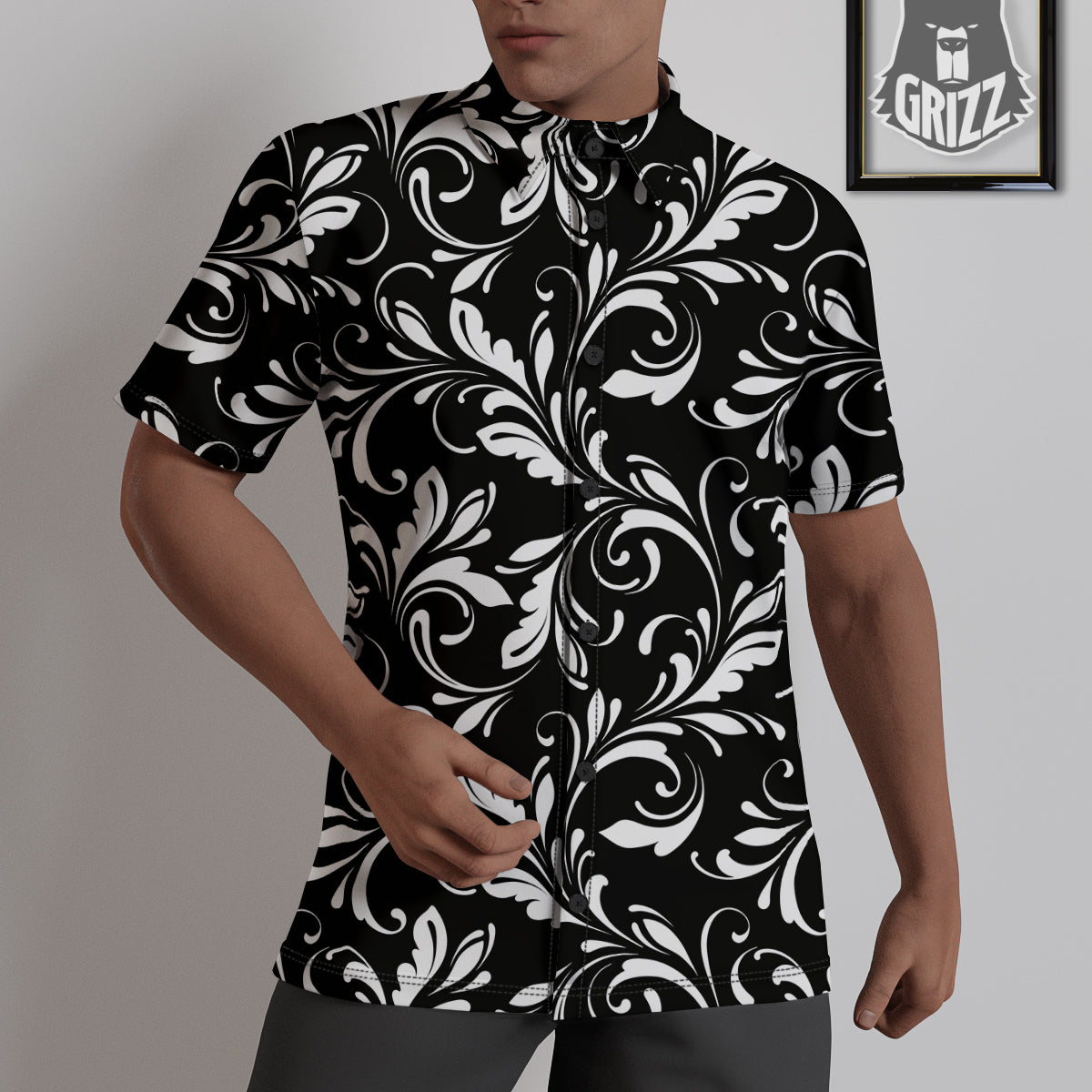 Damask White And Black Print Pattern Untucked Shirts-grizzshop