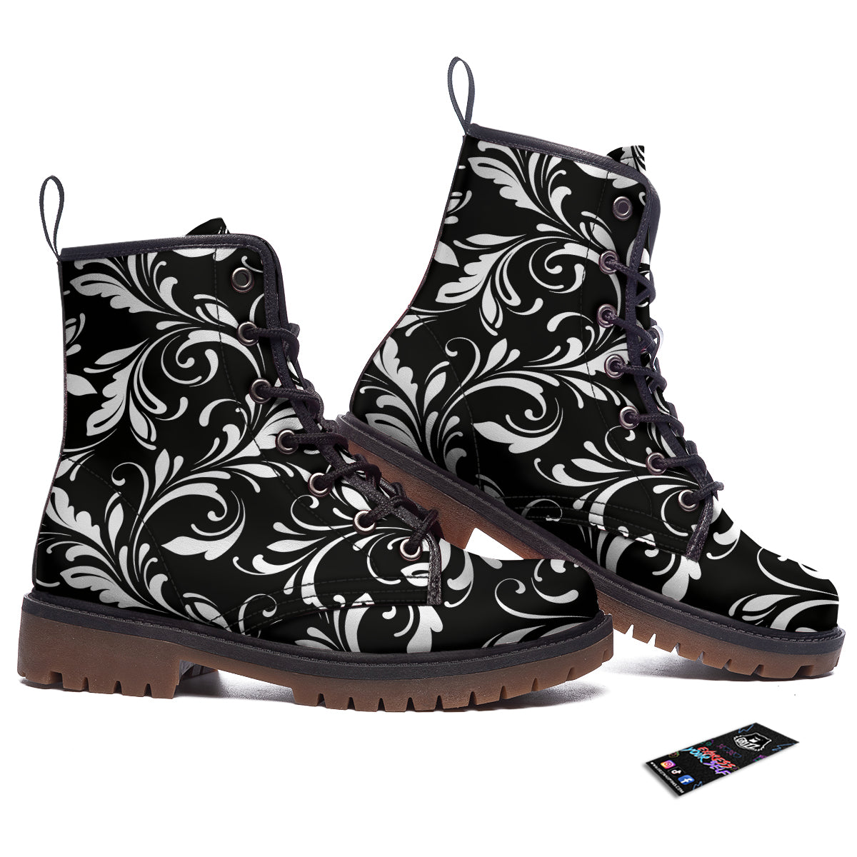 Damask White And Black Print Pattern Work Boots-grizzshop