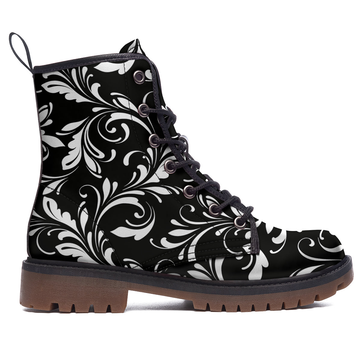Damask White And Black Print Pattern Work Boots-grizzshop
