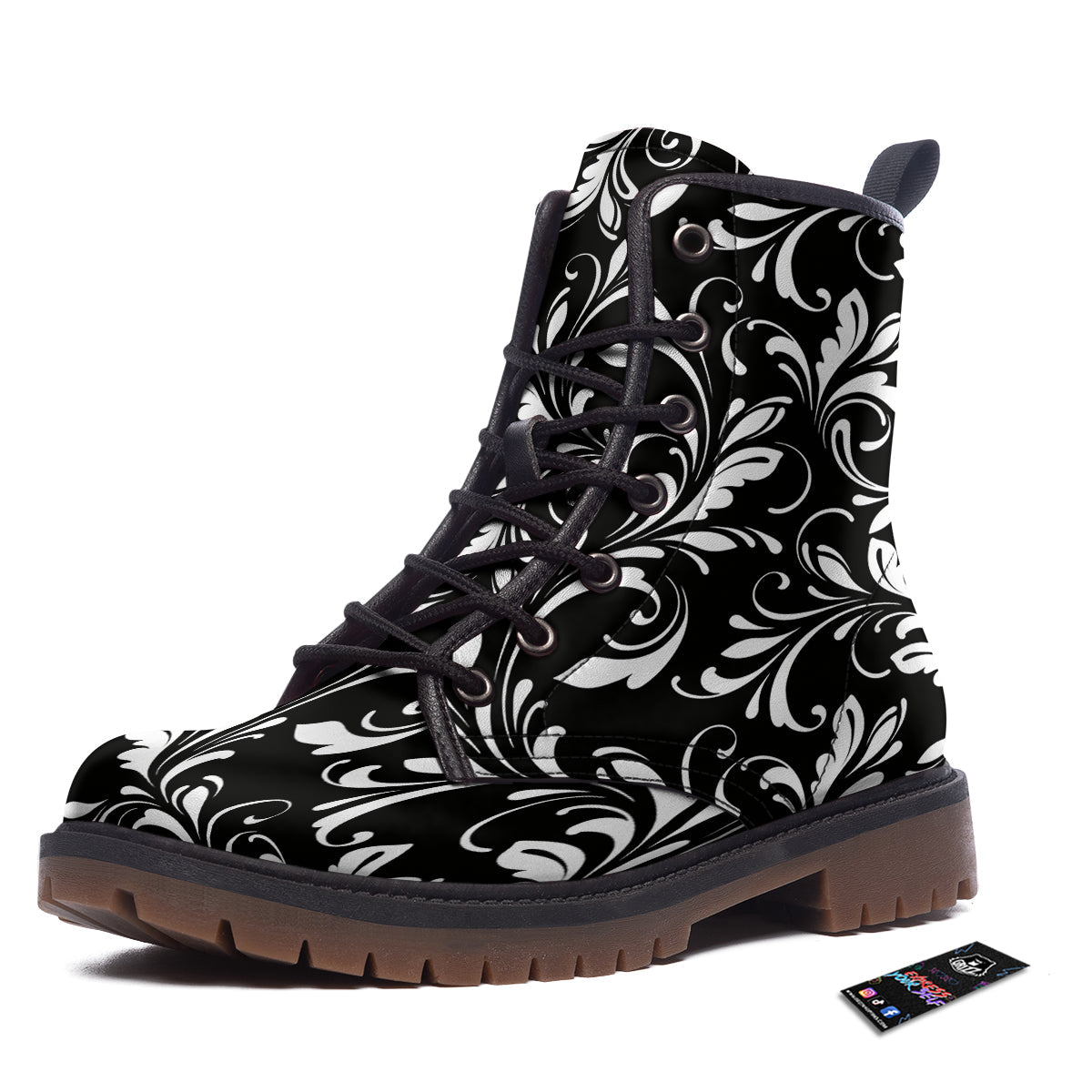 Damask White And Black Print Pattern Work Boots-grizzshop