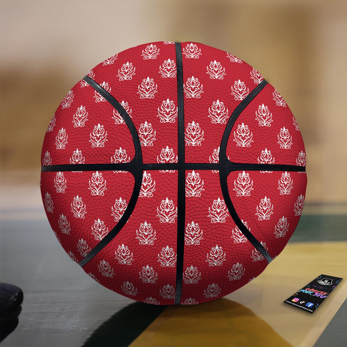 Damask White And Red Print Pattern Basketball-grizzshop