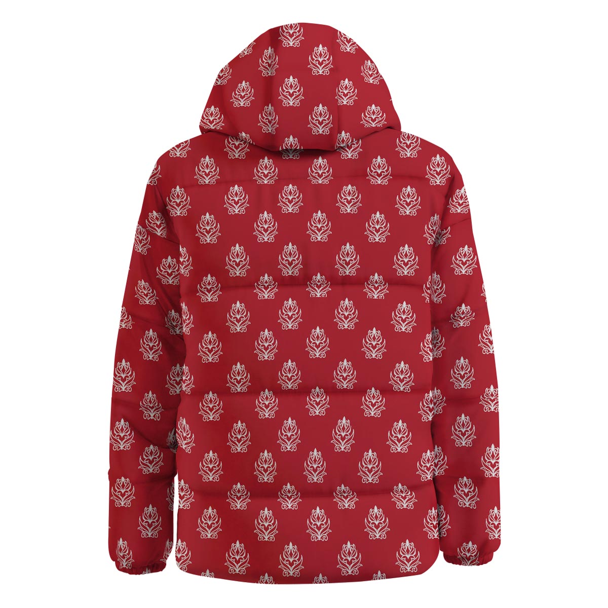 Damask White And Red Print Pattern Down Jacket-grizzshop