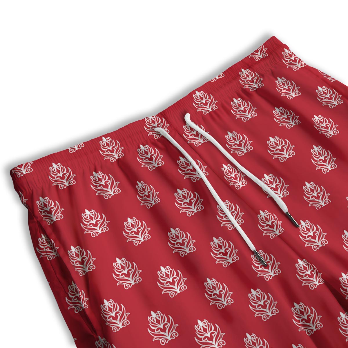 Damask White And Red Print Pattern Men's Athletic Shorts