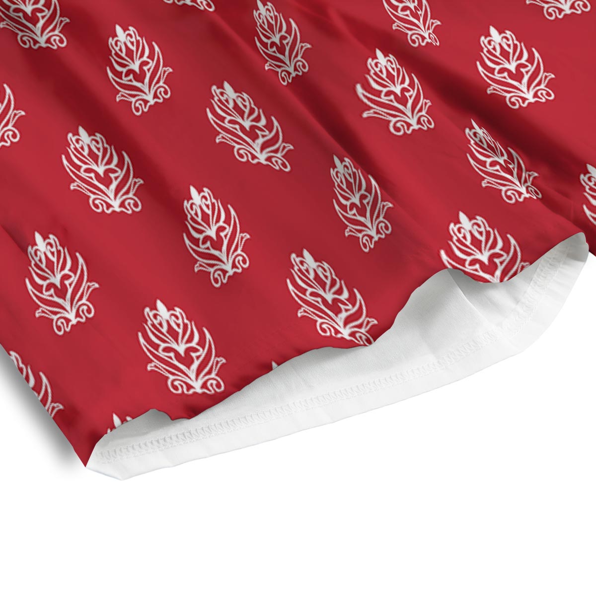 Damask White And Red Print Pattern Men's Athletic Shorts