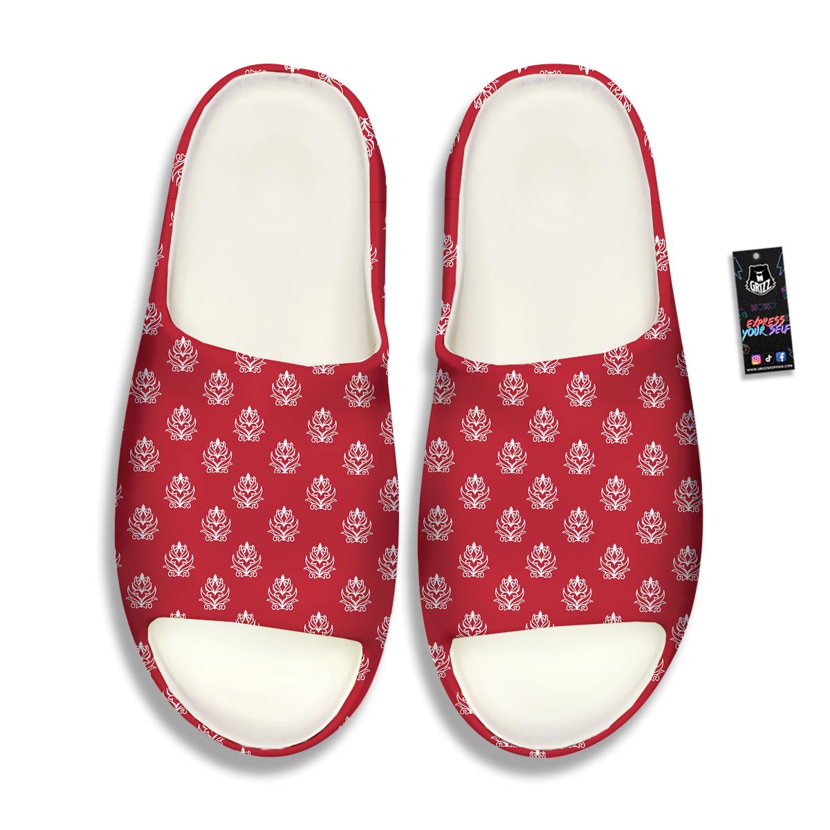 Damask White And Red Print Pattern Sandals-grizzshop