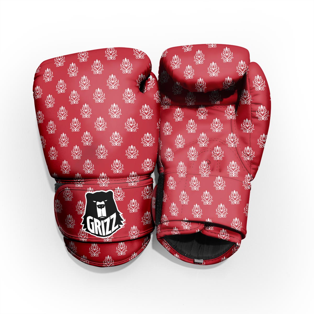 Damask White And Red Print Pattern Pro Boxing Glove