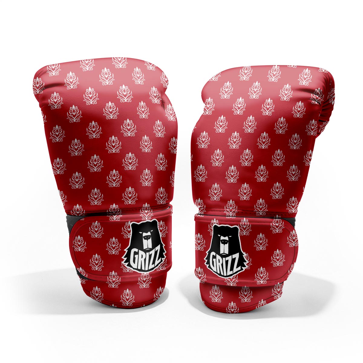 Damask White And Red Print Pattern Pro Boxing Glove