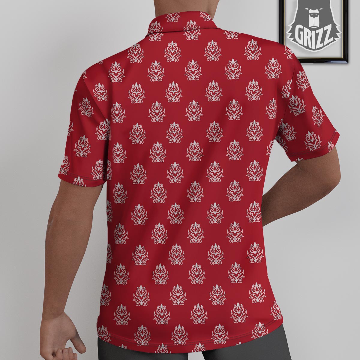 Damask White And Red Print Pattern Untucked Shirts-grizzshop