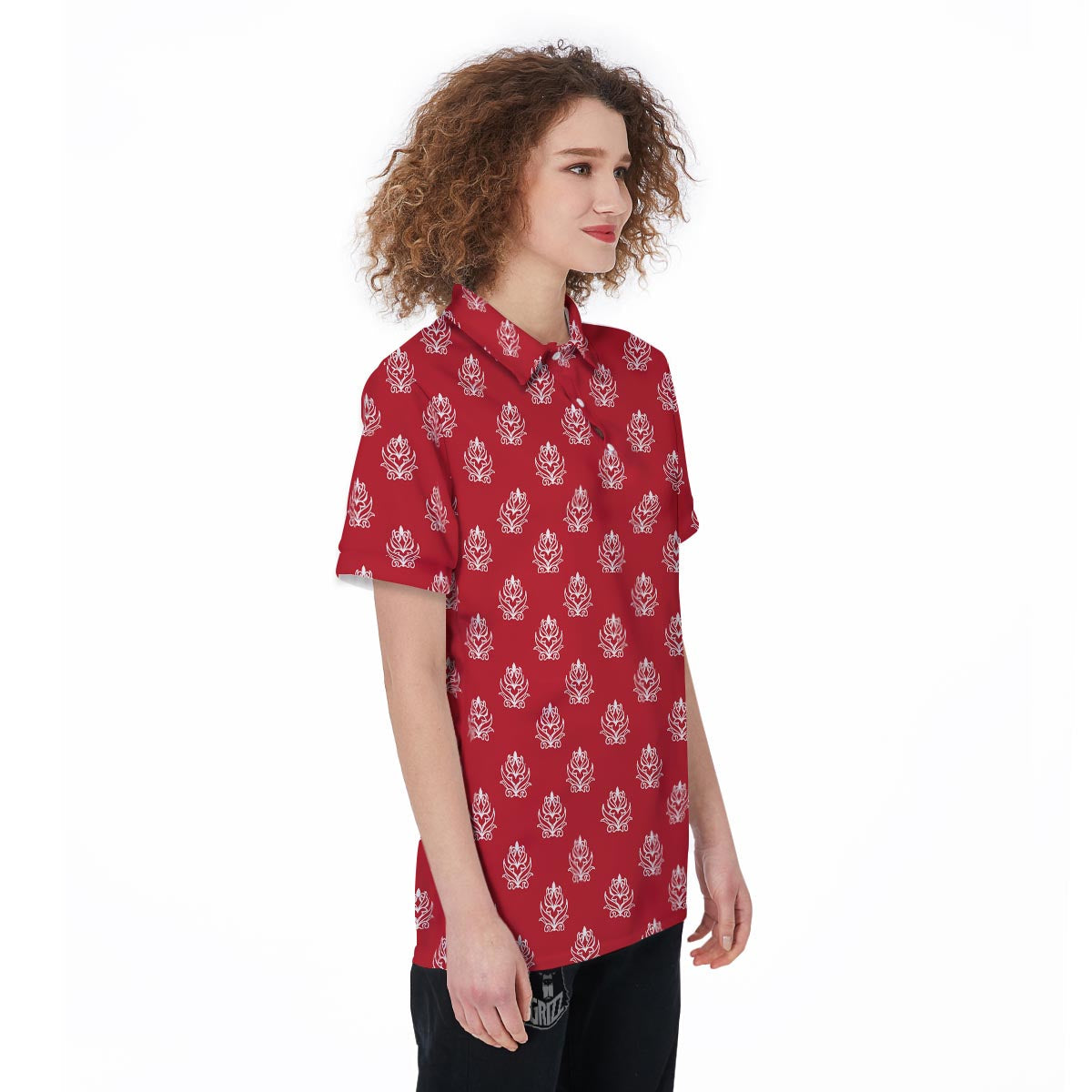 Damask White And Red Print Pattern Women's Golf Shirts-grizzshop