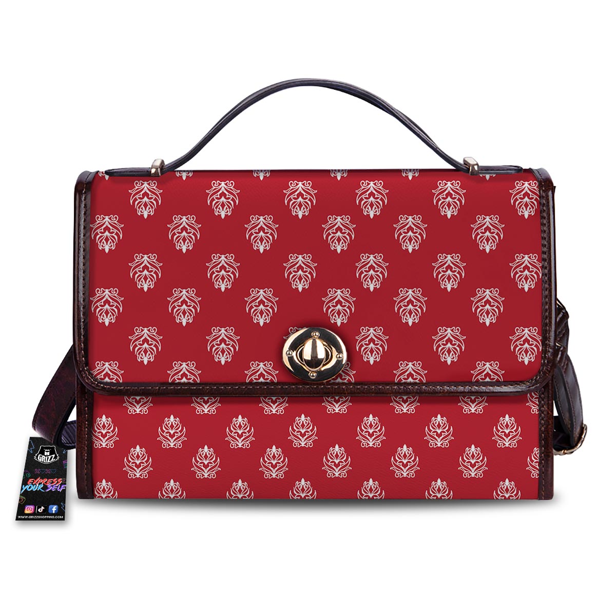 Damask White And Red Print Pattern Women's Satchel Bag-grizzshop