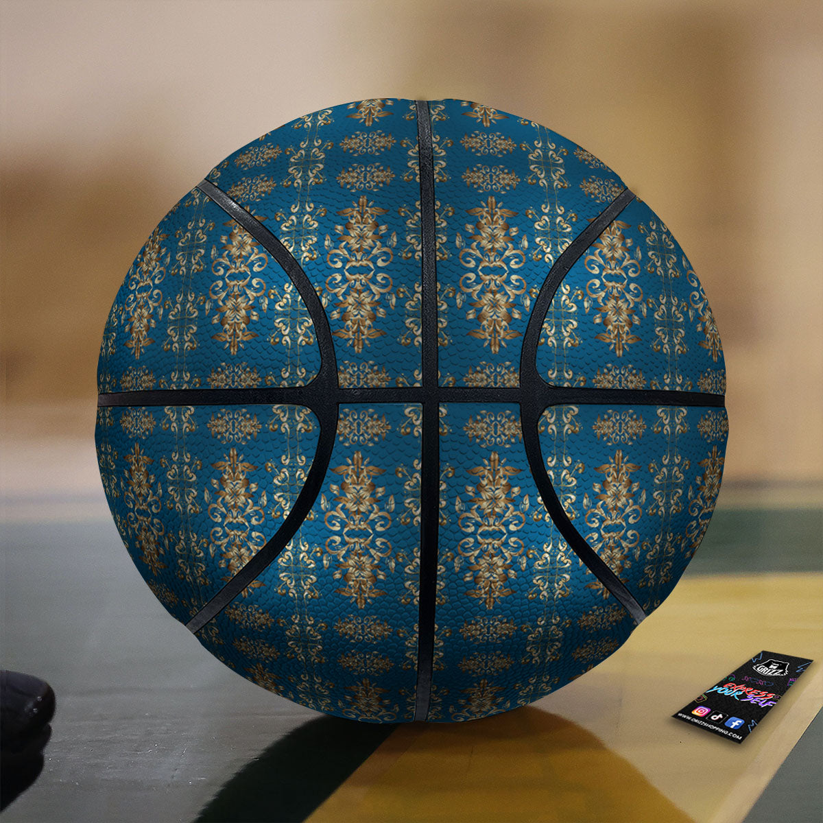 Damask Brown And Blue Print Pattern Basketball
