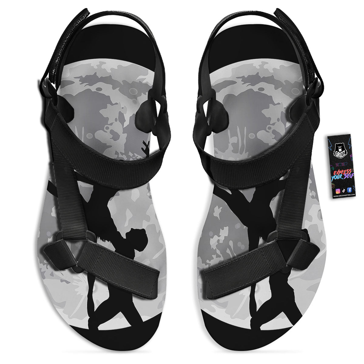 Dance Ballet On The Moon Night Print Black Open Toe Sandals-grizzshop