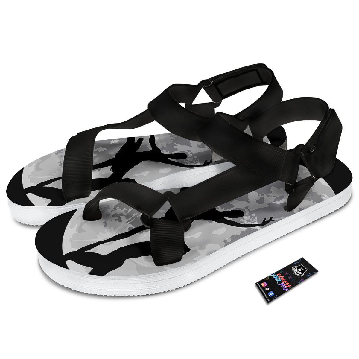 Dance Ballet On The Moon Night Print Black Open Toe Sandals-grizzshop