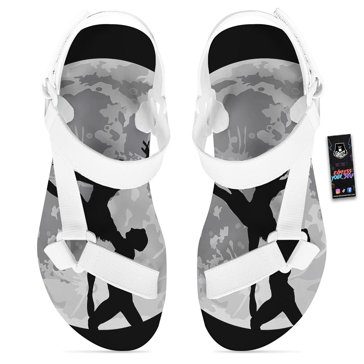 Dance Ballet On The Moon Night Print White Open Toe Sandals-grizzshop
