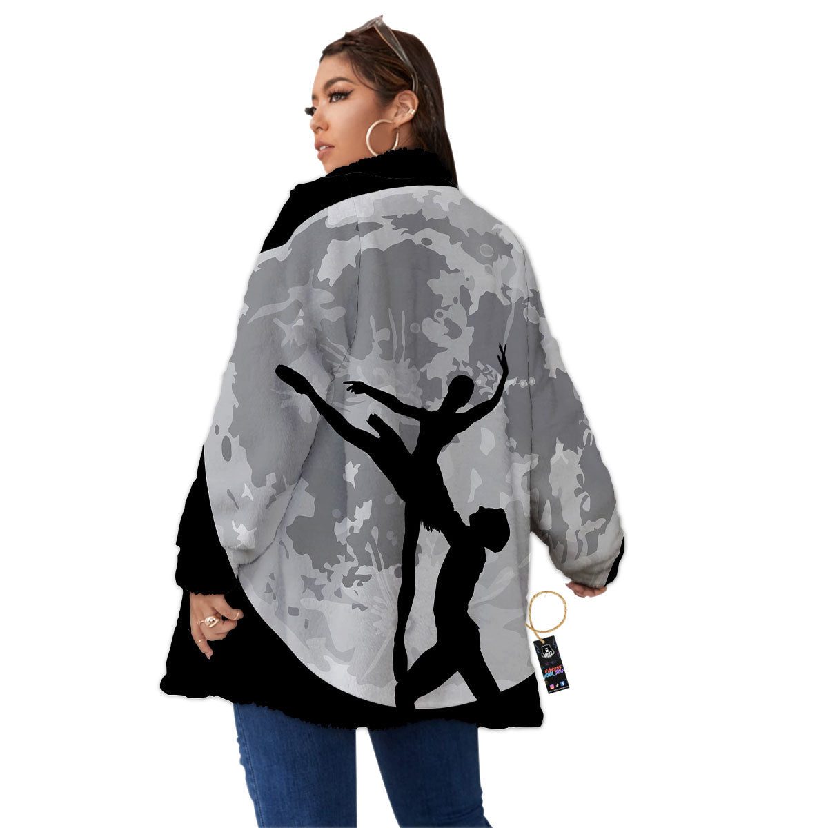 Dance Ballet On The Moon Night Print Women's Sherpa Jacket-grizzshop