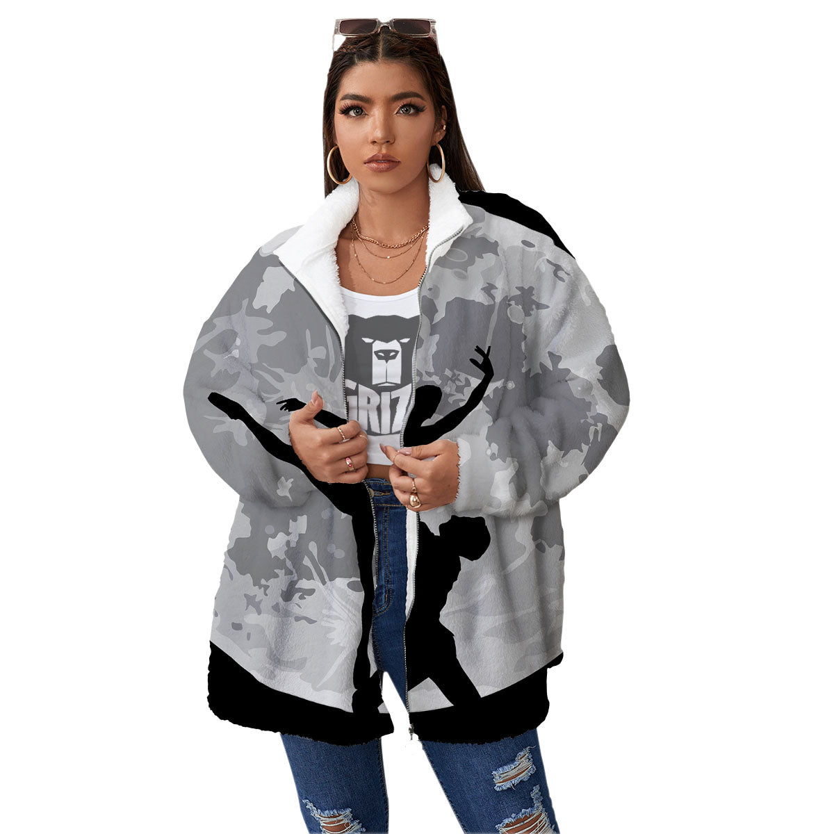 Dance Ballet On The Moon Night Print Women's Sherpa Jacket-grizzshop