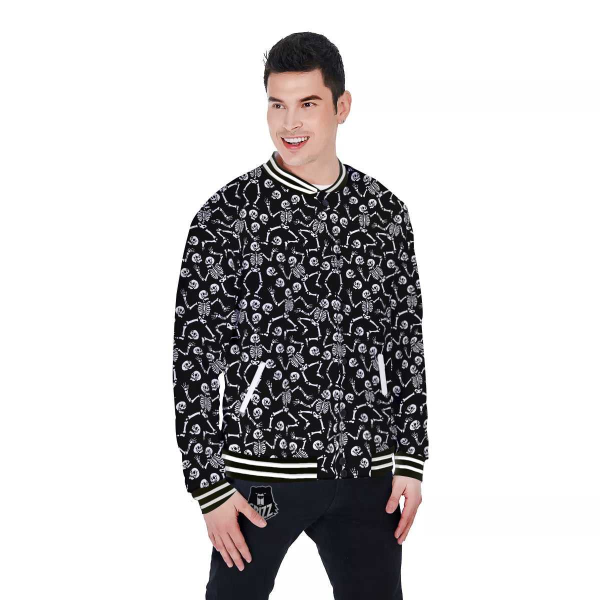 Dancing Party Skeleton Print Pattern Baseball Jacket-grizzshop