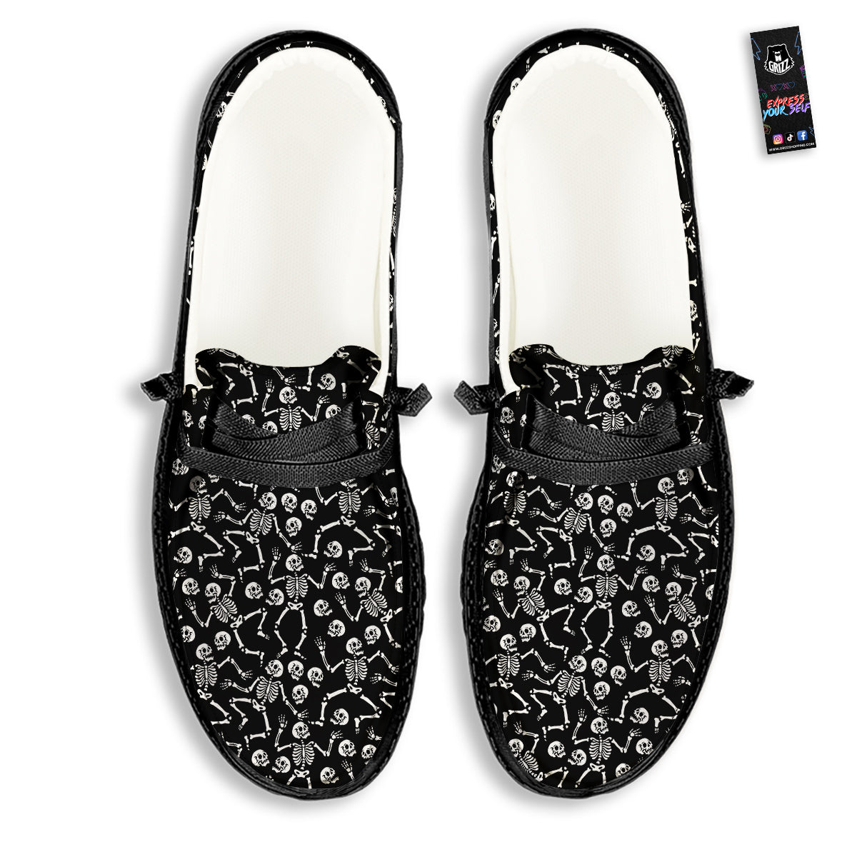 Dancing Party Skeleton Print Pattern Black Loafers-grizzshop