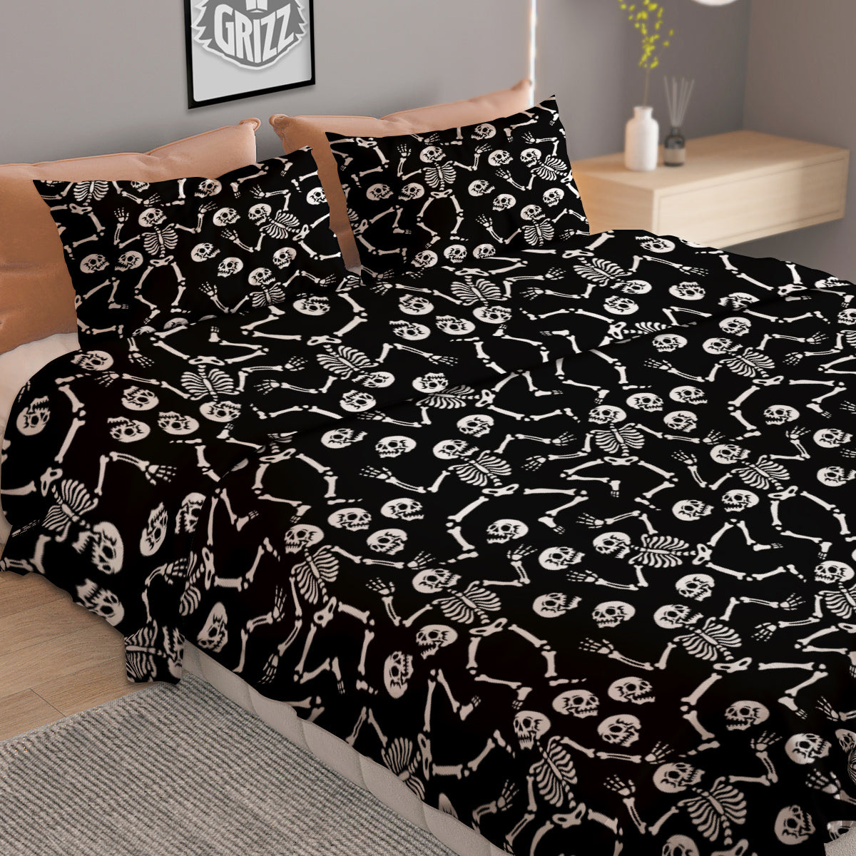 Dancing Party Skeleton Print Pattern Duvet Cover Bedding Set