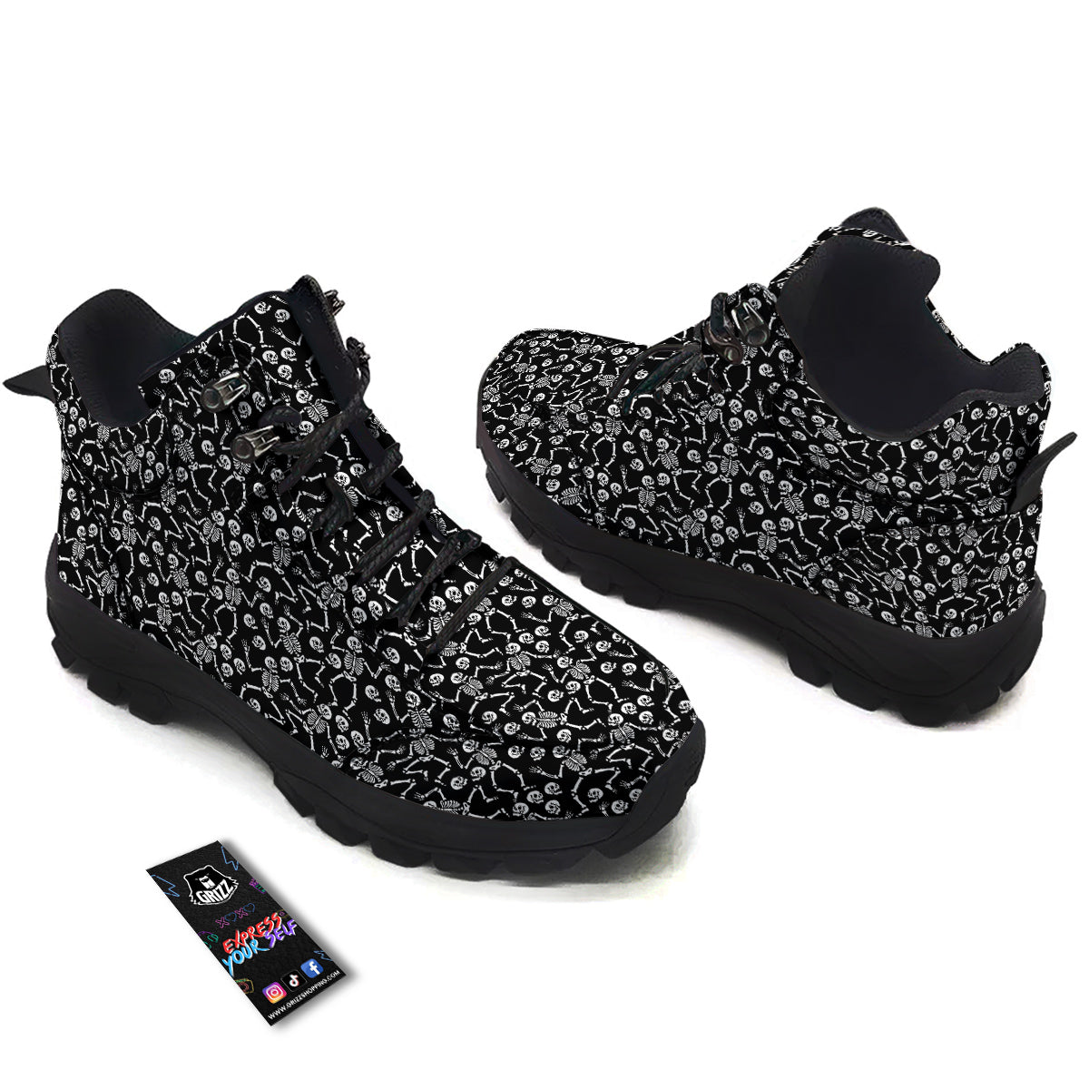 Dancing Party Skeleton Print Pattern Hiking Shoes-grizzshop