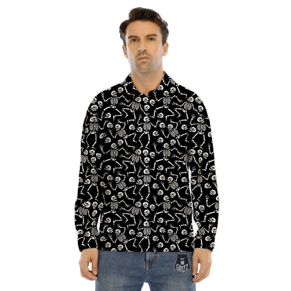 Dancing Party Skeleton Print Pattern Men's Dress Shirts-grizzshop