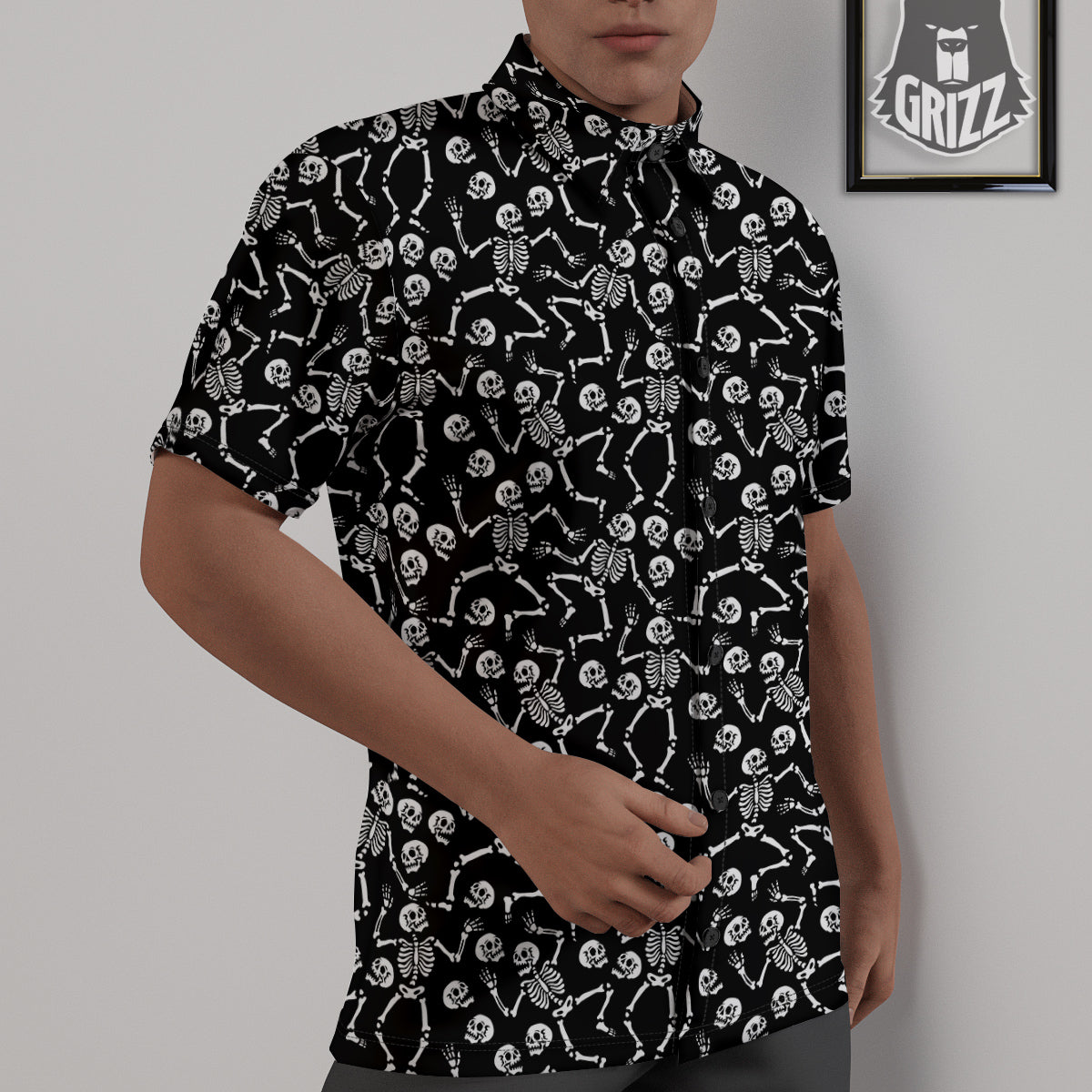 Dancing Party Skeleton Print Pattern Untucked Shirts-grizzshop