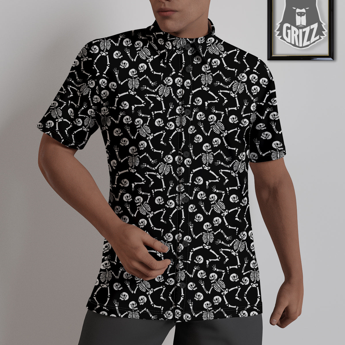 Dancing Party Skeleton Print Pattern Untucked Shirts-grizzshop