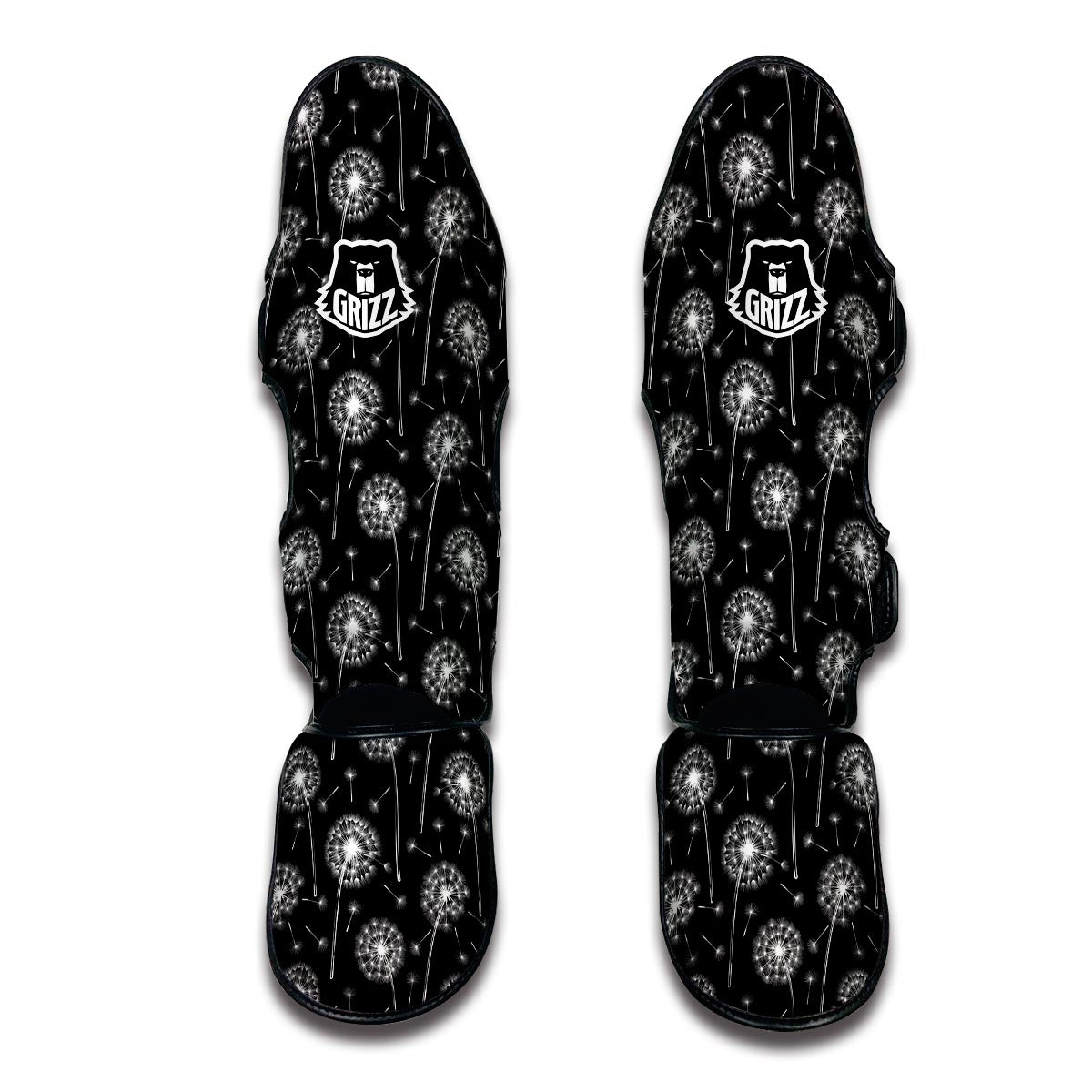 Dandelion Black Pattern Print Muay Thai Shin Guards-grizzshop