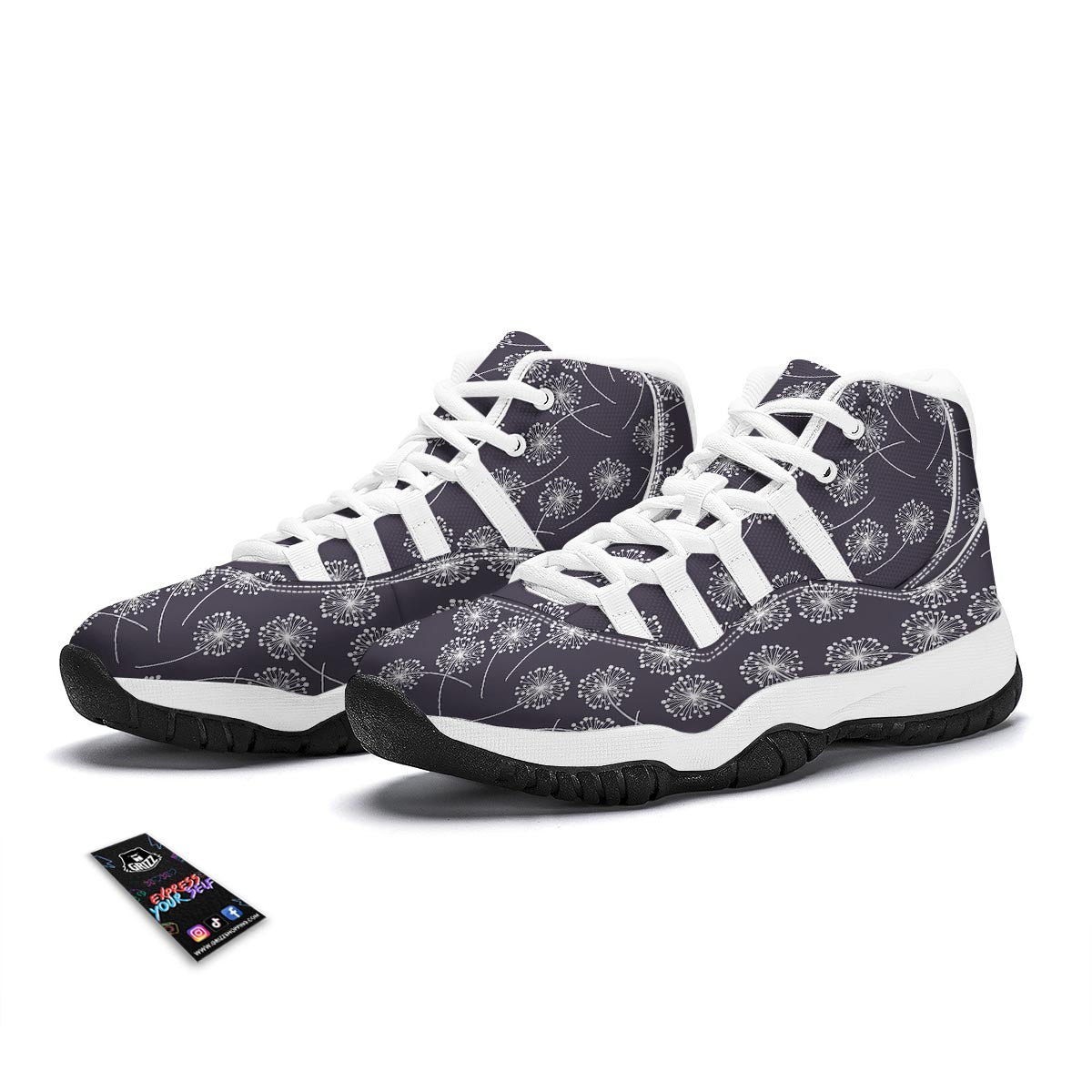 Dandelion Print Pattern White Bball Shoes-grizzshop