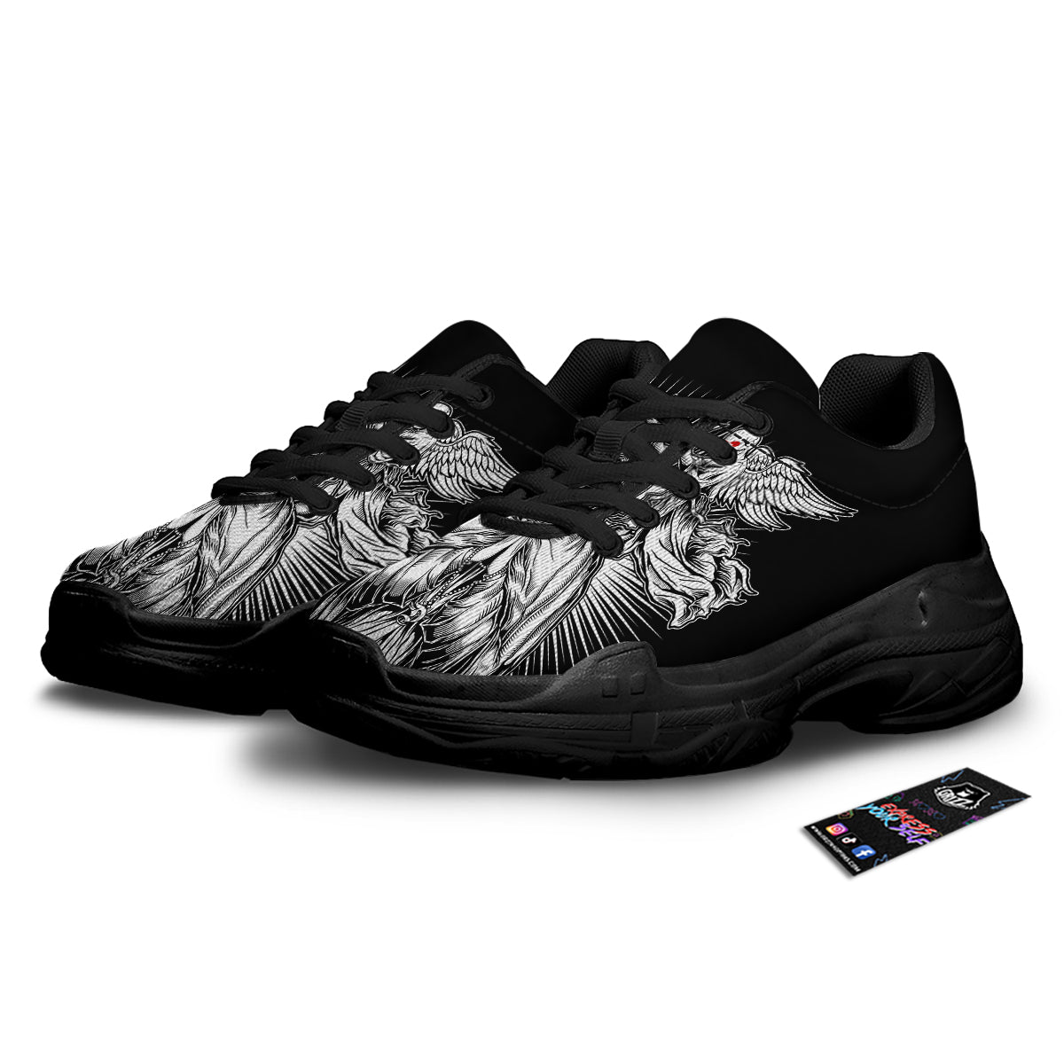 Dark Angel Of Death Print Black Chunky Shoes-grizzshop