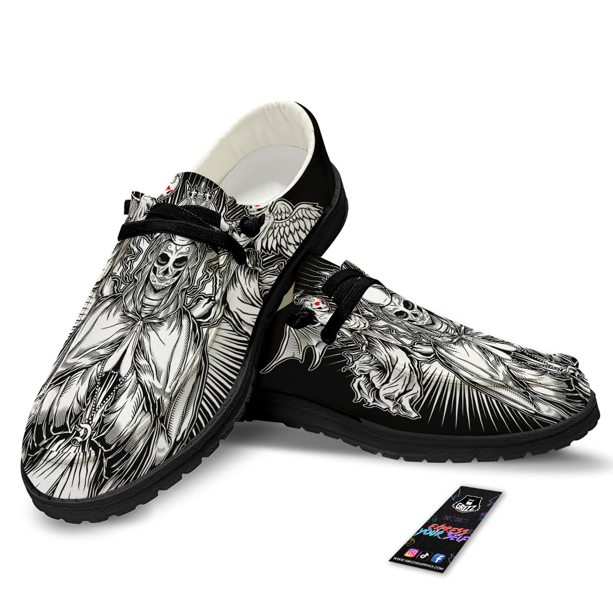 Dark Angel Of Death Print Black Loafers-grizzshop