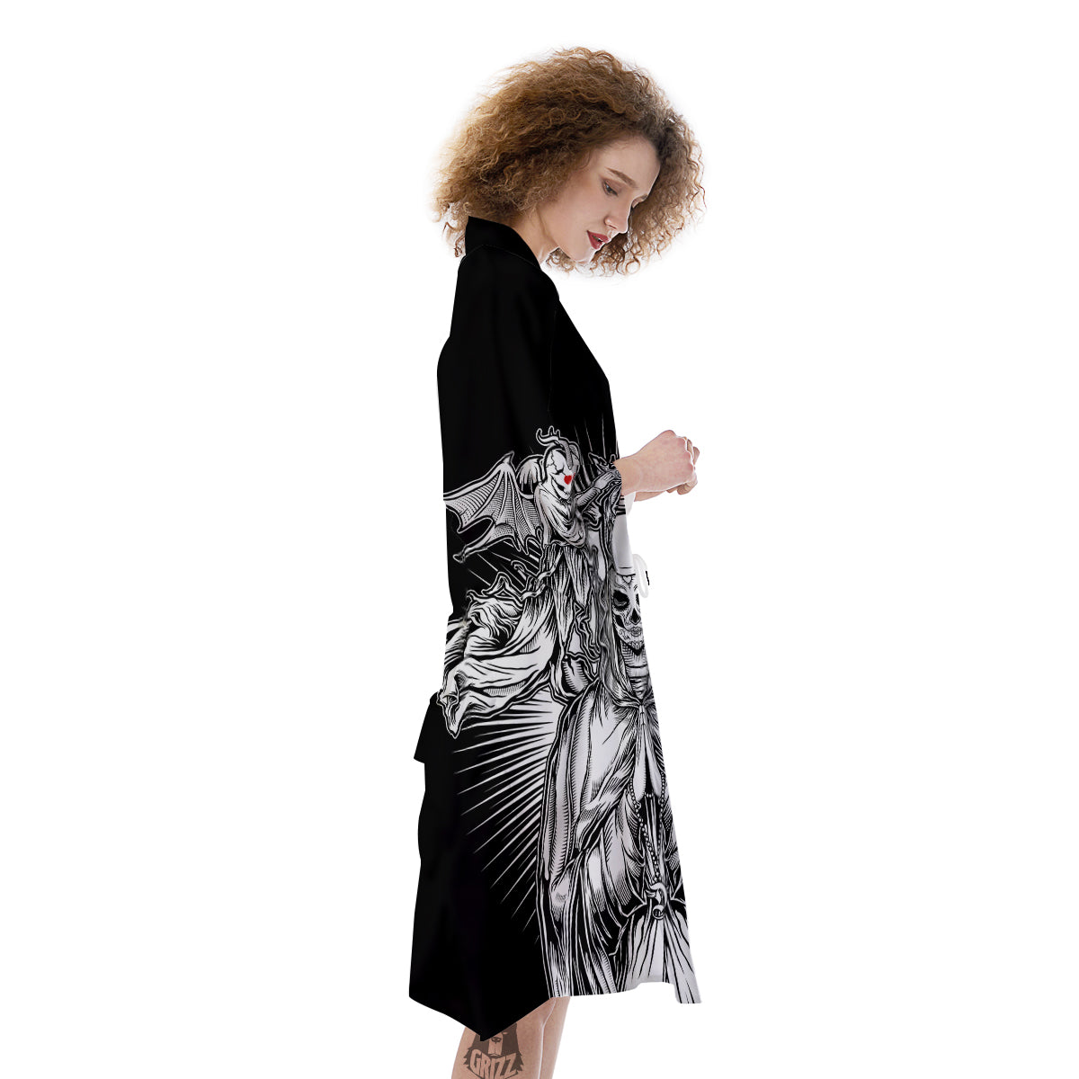 Dark Angel Of Death Print Kimono-grizzshop