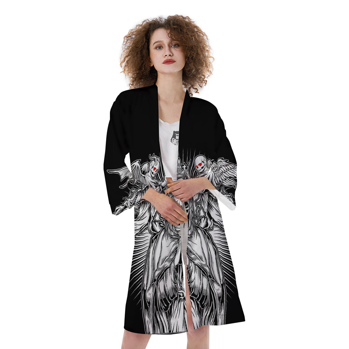 Dark Angel Of Death Print Kimono-grizzshop