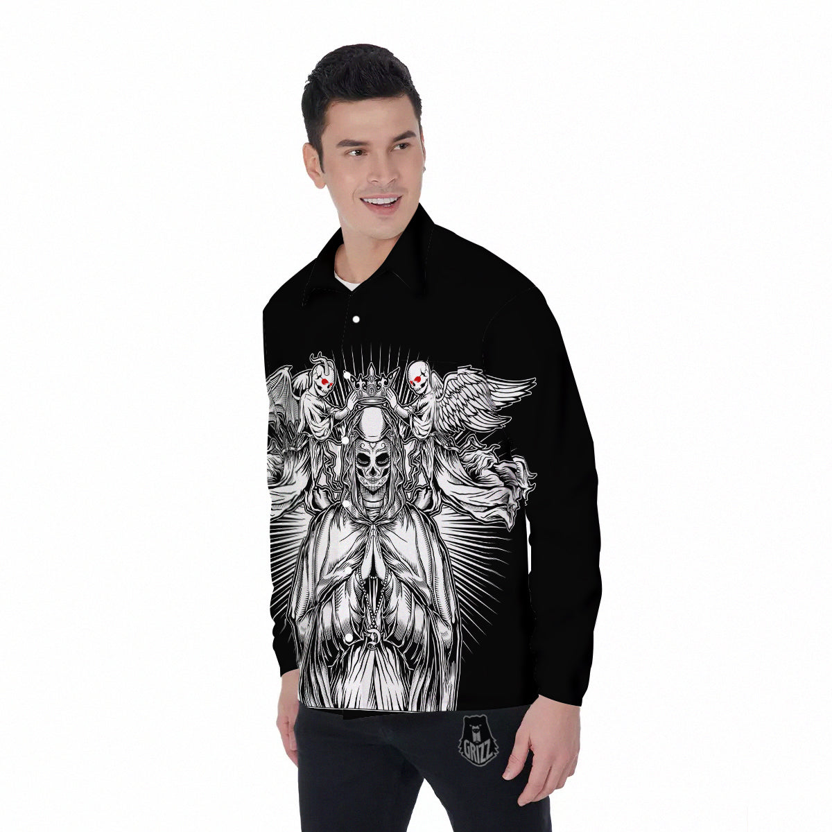 Dark Angel Of Death Print Men's Long Sleeve Shirts-grizzshop