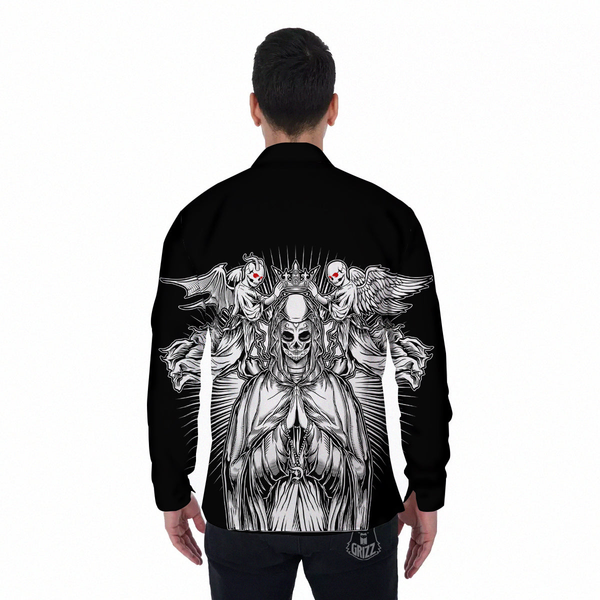 Dark Angel Of Death Print Men's Long Sleeve Shirts-grizzshop