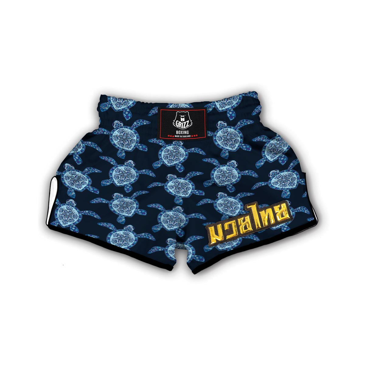 Dark Blue Aztec Print Muay Thai Boxing Shorts-grizzshop