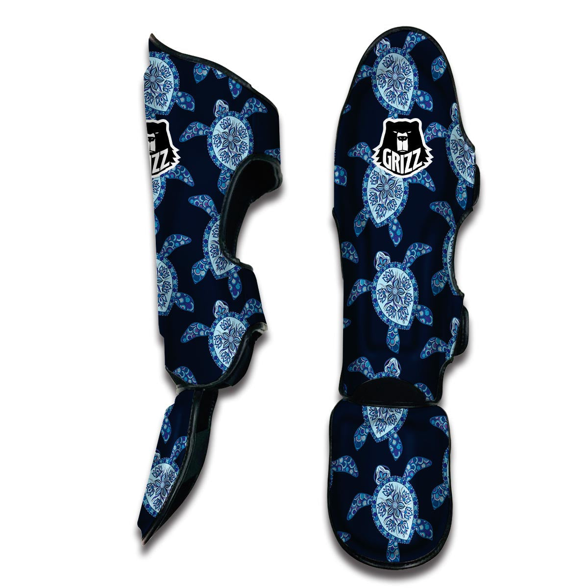 Dark Blue Aztec Print Muay Thai Shin Guards-grizzshop