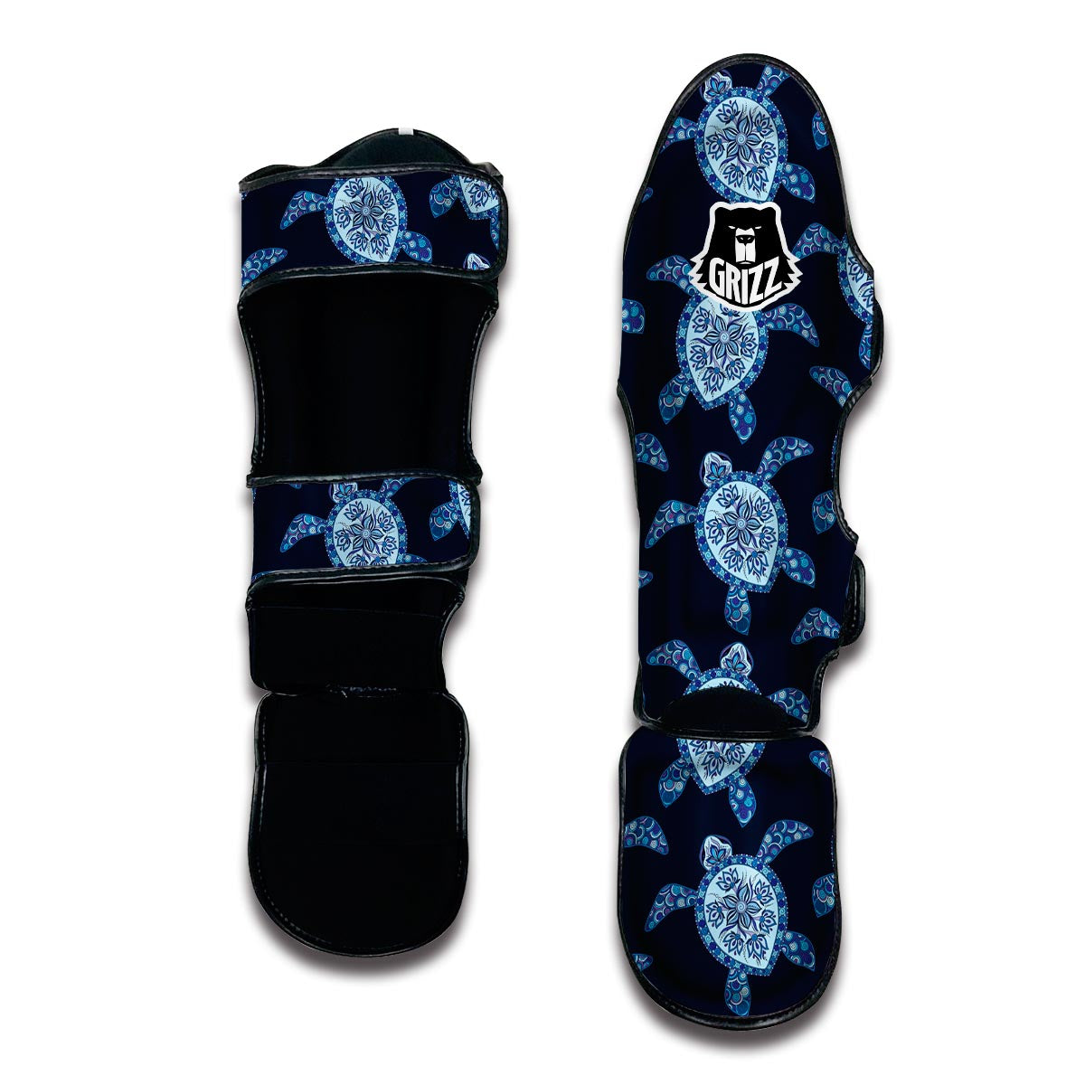 Dark Blue Aztec Print Muay Thai Shin Guards-grizzshop