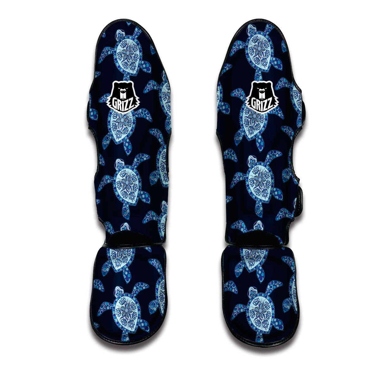 Dark Blue Aztec Print Muay Thai Shin Guards-grizzshop