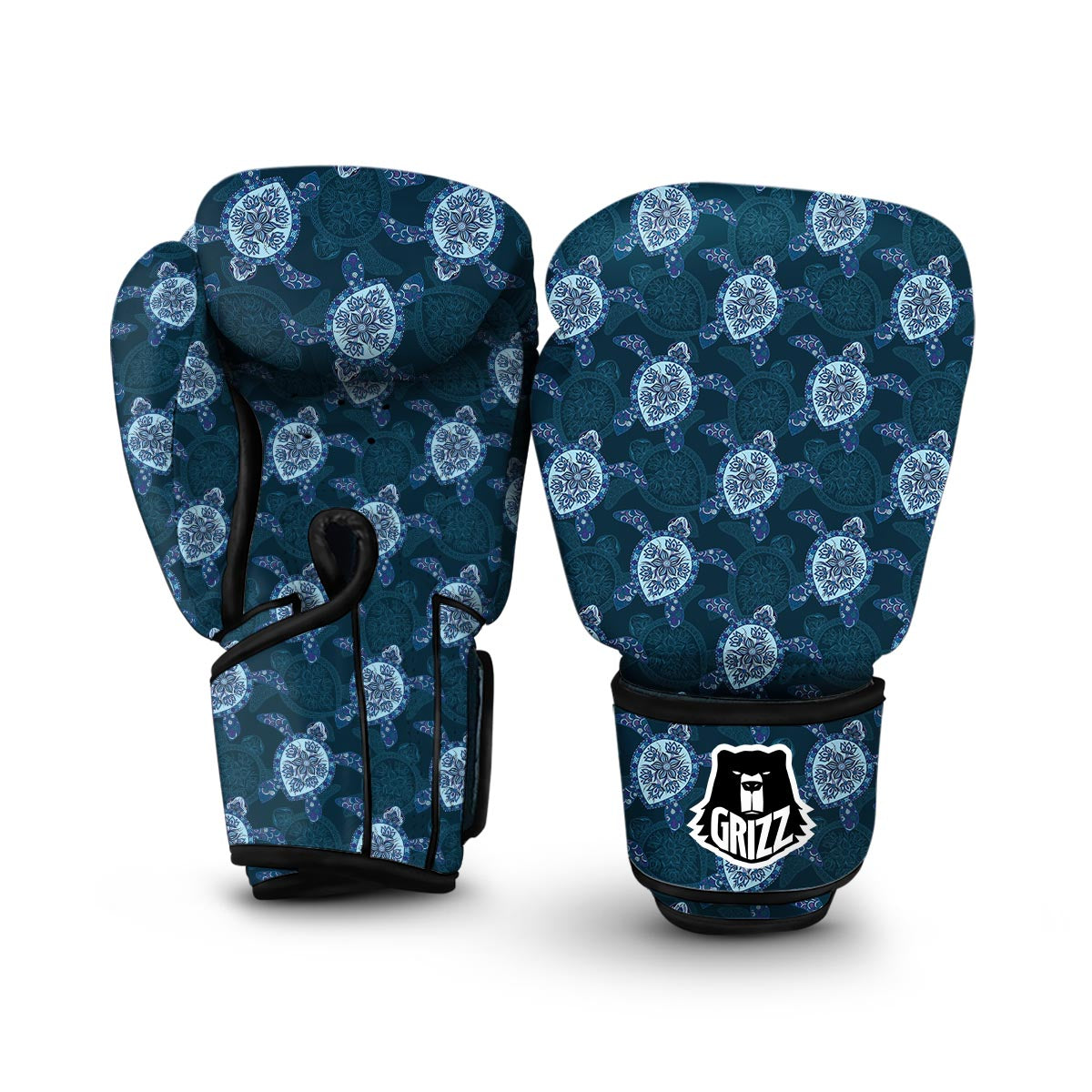 Dark Blue Aztec Turtle Boxing Gloves-grizzshop