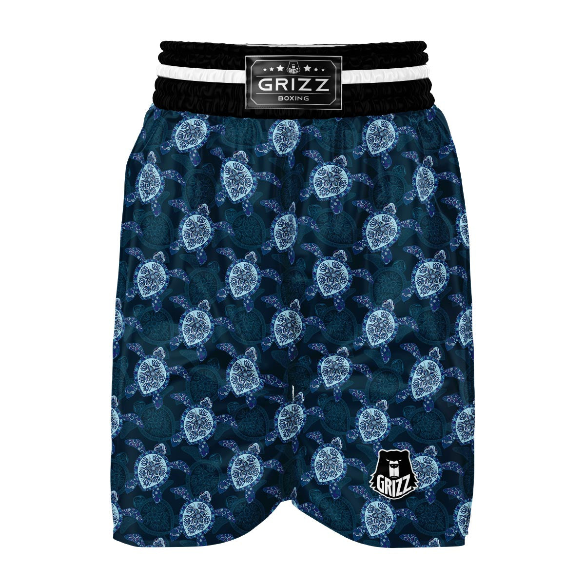 Dark Blue Aztec Turtle Boxing Shorts-grizzshop
