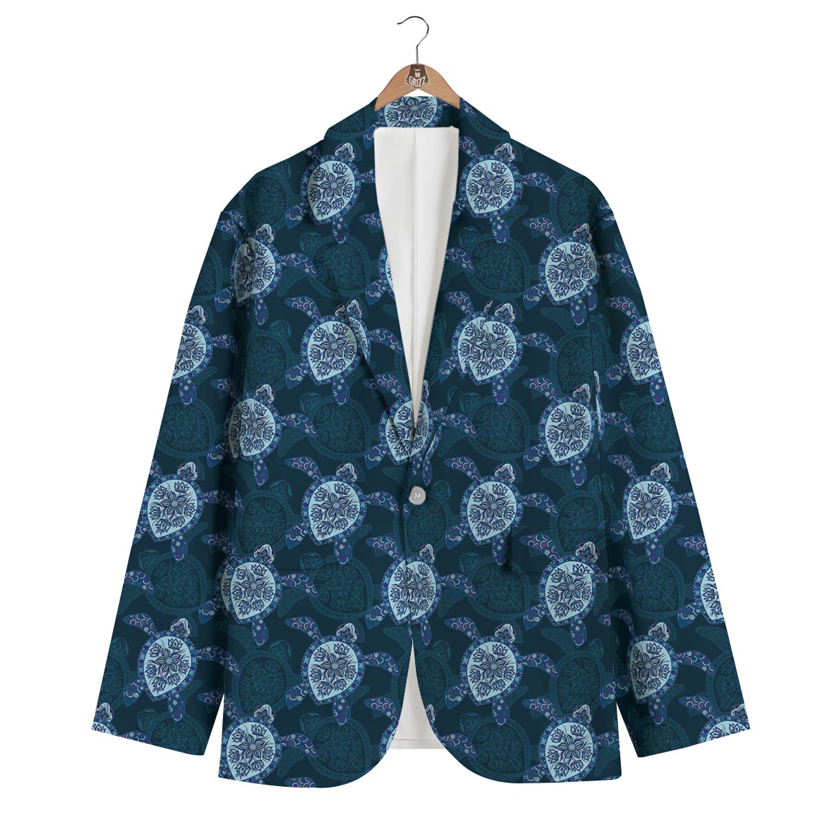 Dark Blue Aztec Turtle Men's Blazer-grizzshop