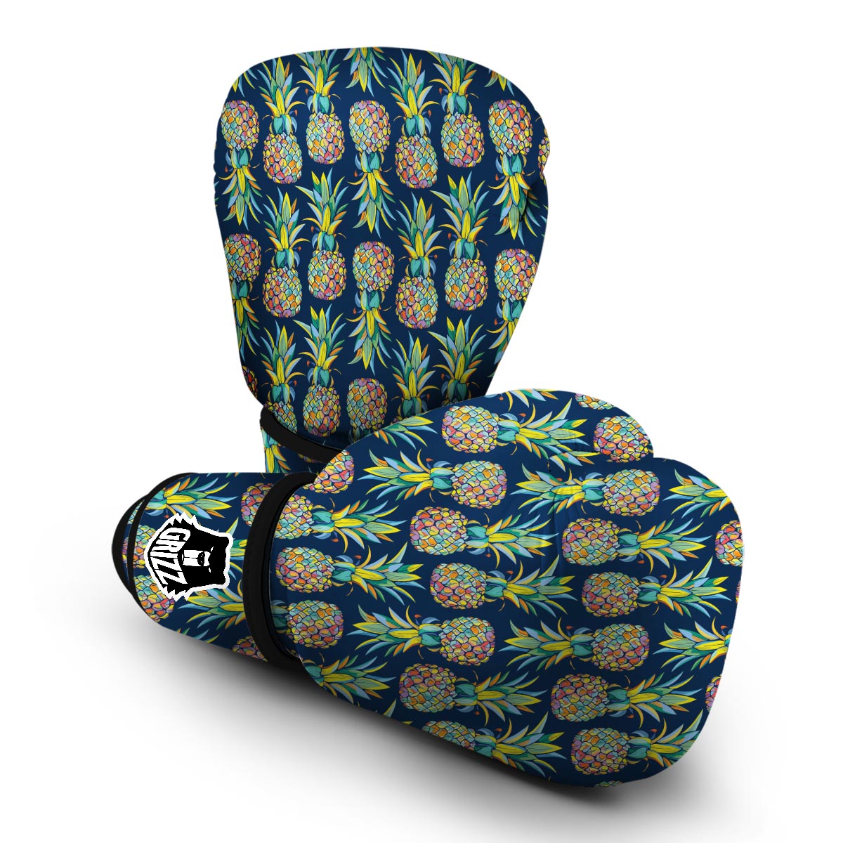 Dark Blue Pineapple Print Boxing Gloves-grizzshop