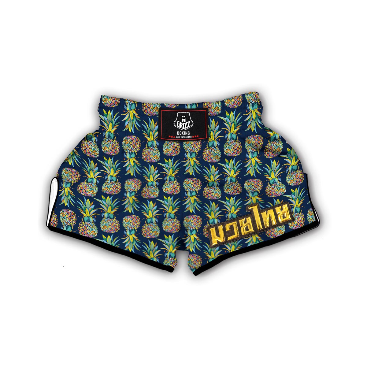 Dark Blue Pineapple Print Muay Thai Boxing Shorts-grizzshop