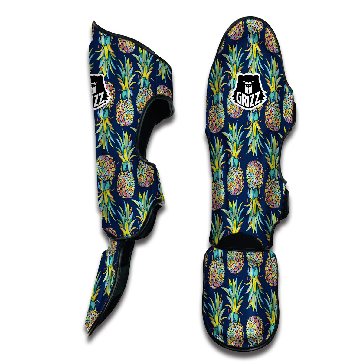 Dark Blue Pineapple Print Muay Thai Shin Guards-grizzshop