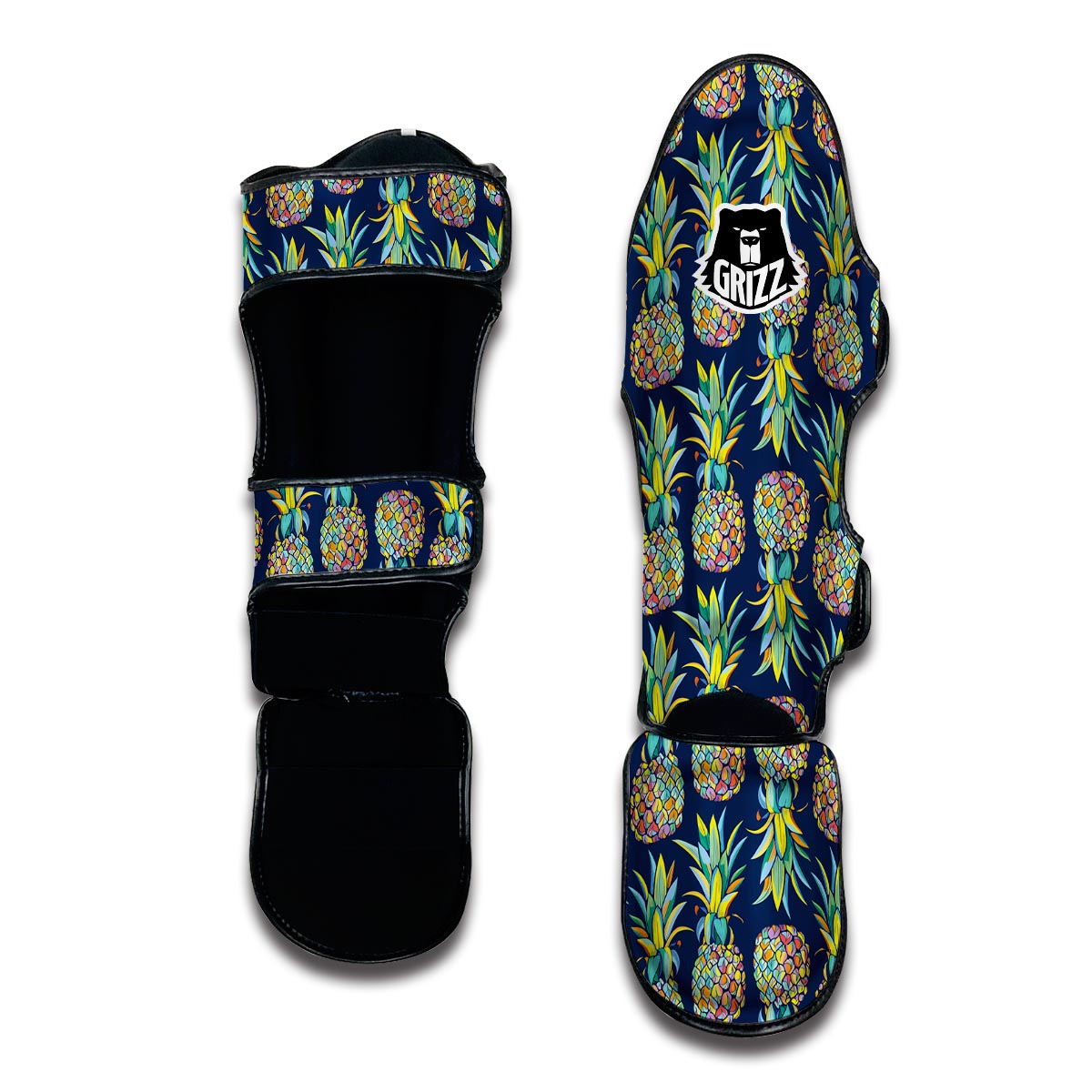 Dark Blue Pineapple Print Muay Thai Shin Guards-grizzshop