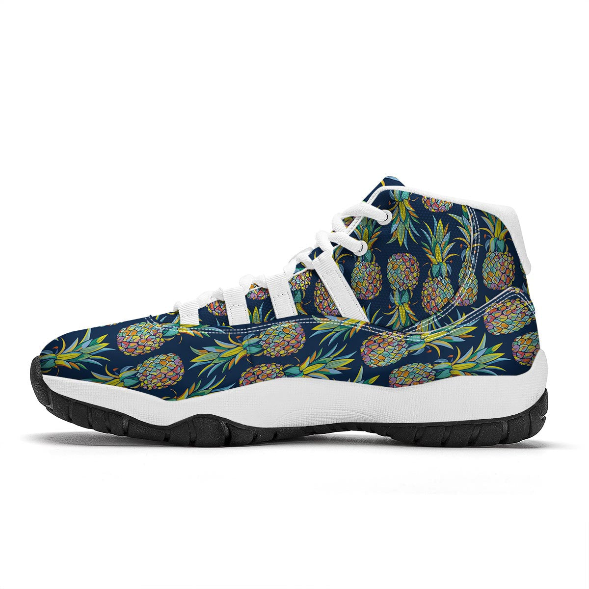 Dark Blue Pineapple Print White Bball Shoes-grizzshop
