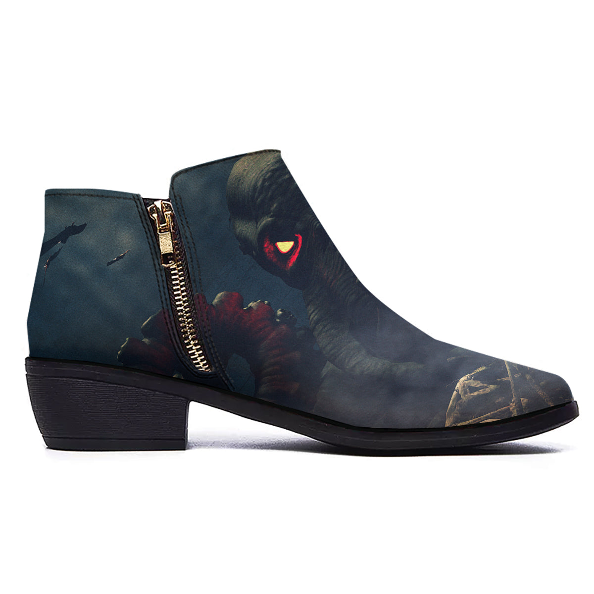 Dark Cthulhu Octopus And Bones Print Ankle Boots-grizzshop