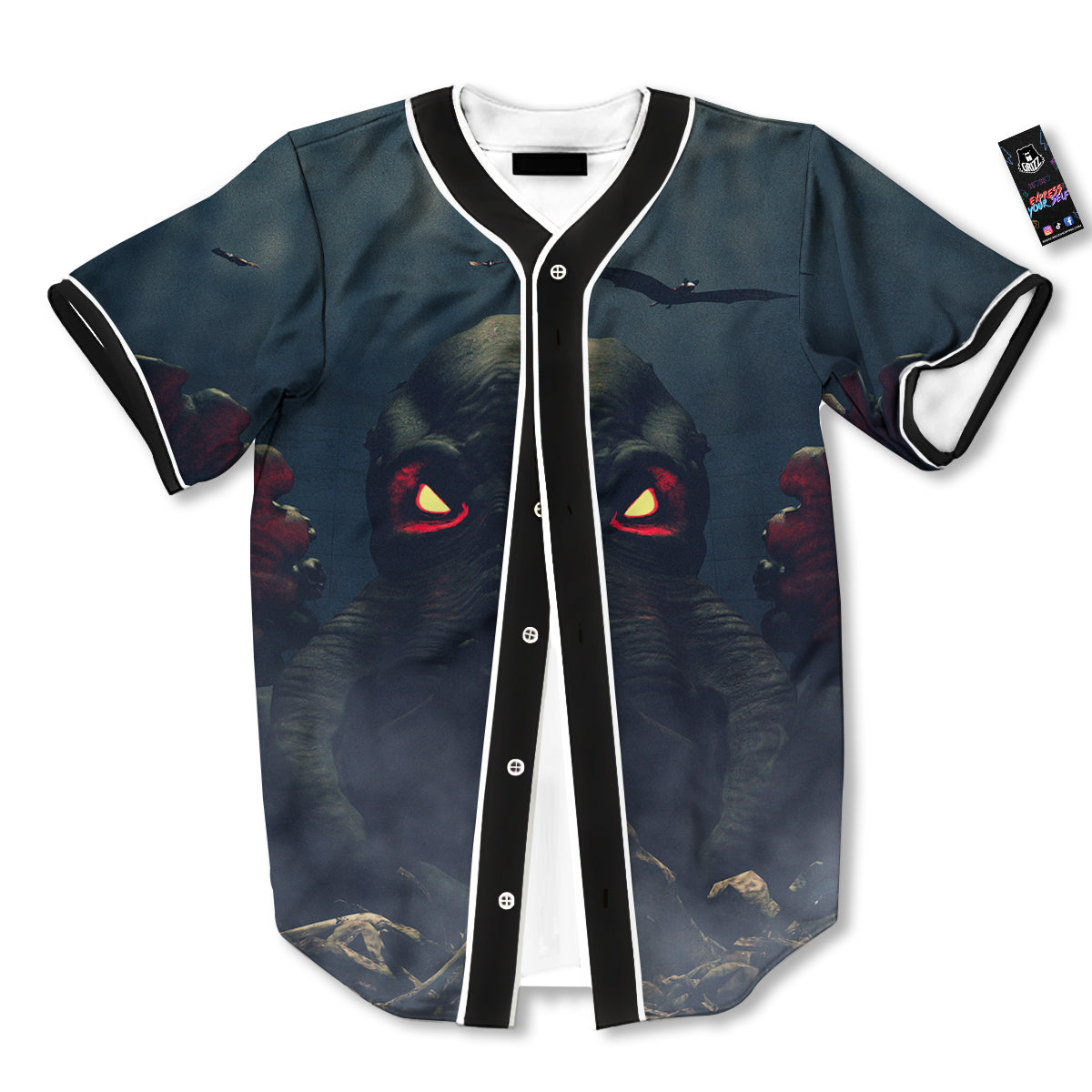 Dark Cthulhu Octopus And Bones Print Baseball Jersey-grizzshop